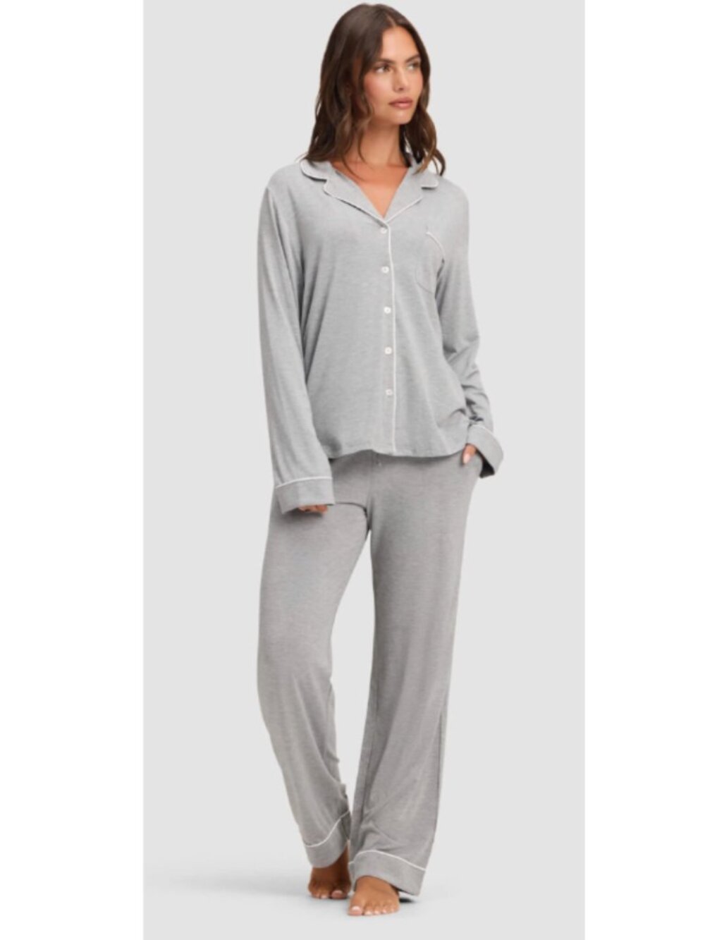 Cozy Earth Bamboo Stretch-Knit Long Sleeve Pajama Set Gray XXL